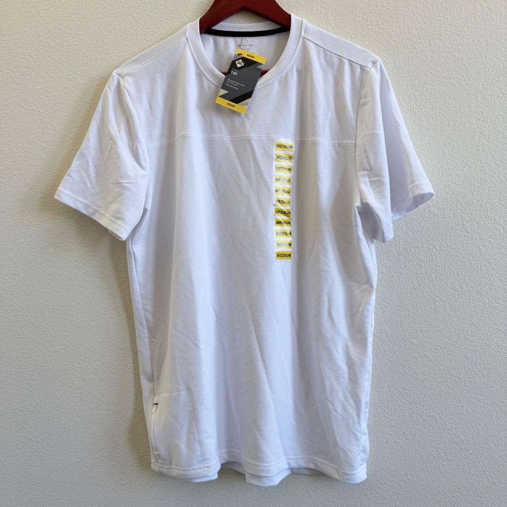 Members Mark Mens White Luxe Tee Medium Short Sleeve Zip Media Pocket NWT C21102
